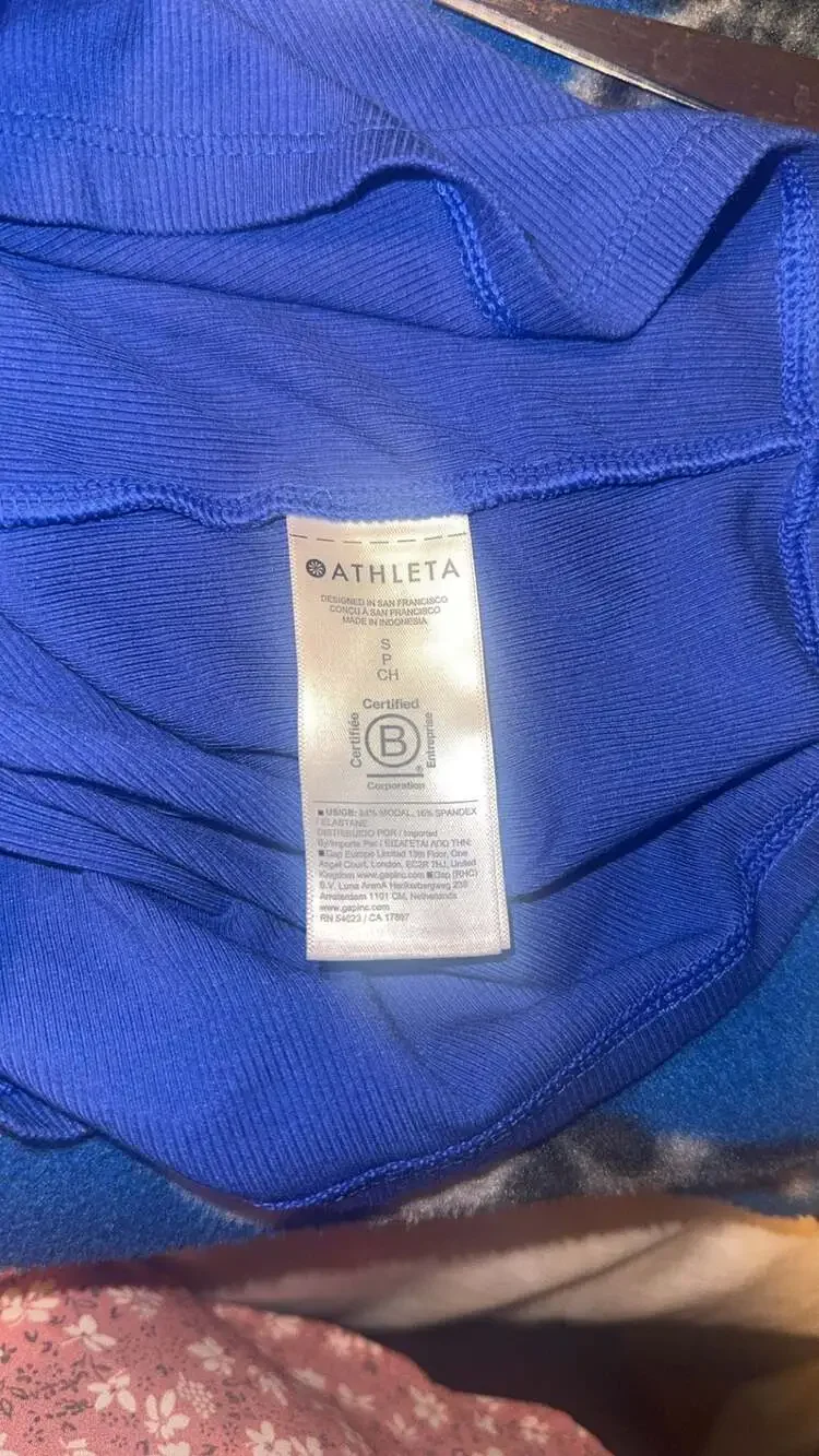 Athleta Women's Blue Ribbed Ringer Tee Short Sleeve Crop Top - Picture 4 of 4